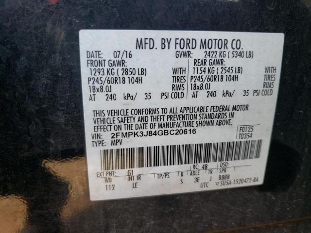 Photo 10 from auction – 2016 FORD EDGE SEL with VIN 2FMPK3J84GBC20616