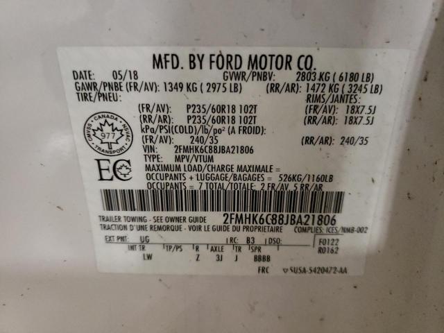 Photo 10 from auction – 2018 FORD FLEX SEL with VIN 2FMHK6C88JBA21806