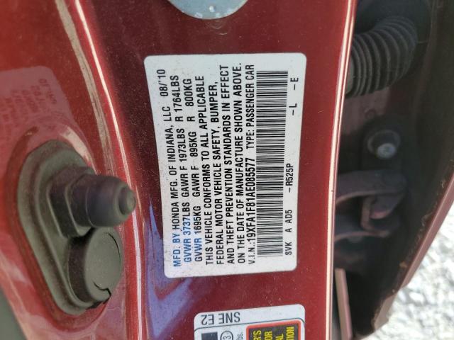 Photo 10 from auction – 2010 HONDA CIVIC EX with VIN 19XFA1F81AE085577