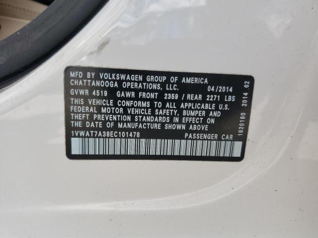 Photo 10 from auction – 2014 VOLKSWAGEN PASSAT with VIN 1VWAT7A38EC101478