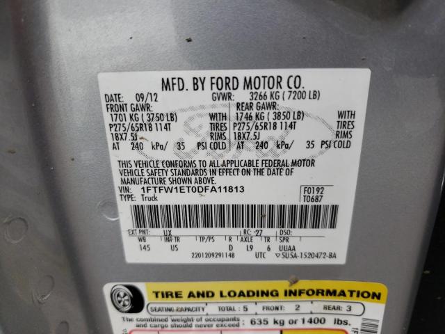 Photo 10 from auction – 2013 FORD F150 SUPER with VIN 1FTFW1ET0DFA11813