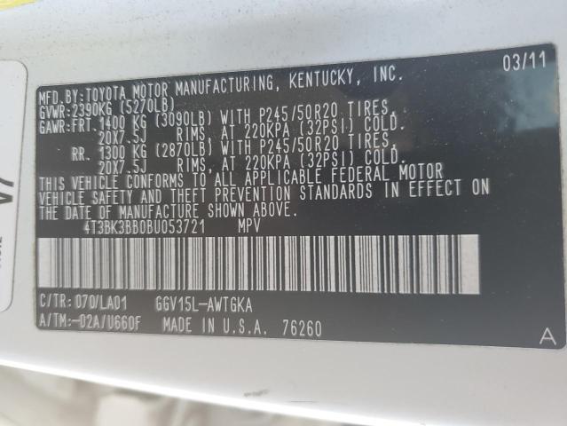 Photo 10 from auction – 2011 TOYOTA VENZA with VIN 4T3BK3BB0BU053721