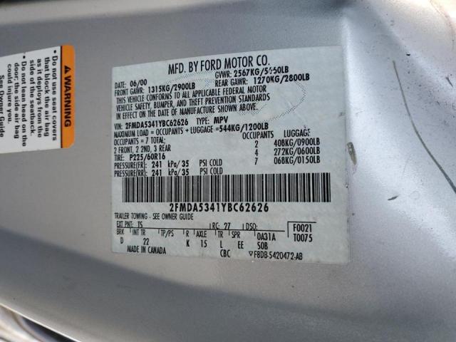 Photo 10 from auction – 2000 FORD WINDSTAR S with VIN 2FMDA5341YBC62626
