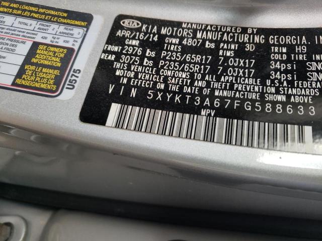 Photo 10 from auction – 2015 KIA SORENTO LX with VIN 5XYKT3A67FG588633