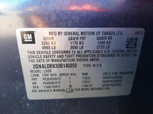 Photo 10 from auction – 2013 CHEVROLET EQUINOX LT with VIN 2GNALDEK3D6149293