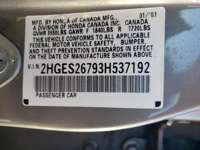 Photo 10 from auction – 2003 HONDA CIVIC EX with VIN 2HGES26793H537192