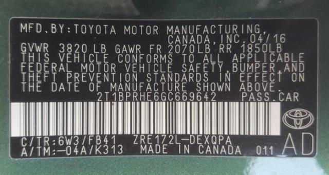 Photo 10 from auction – 2016 TOYOTA COROLLA EC with VIN 2T1BPRHE6GC669642