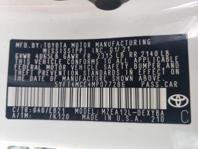 Photo 10 from auction – 2021 TOYOTA COROLLA XS with VIN 5YFT4MCE4MP077286