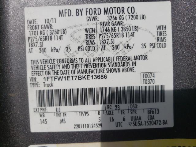 Photo 10 from auction – 2011 FORD F150 SUPER with VIN 1FTFW1ET7BKE13686