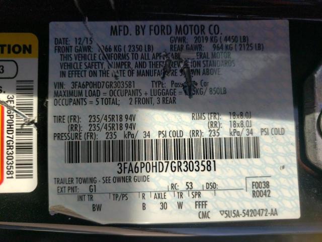 Photo 10 from auction – 2016 FORD FUSION SE with VIN 3FA6P0HD7GR303581