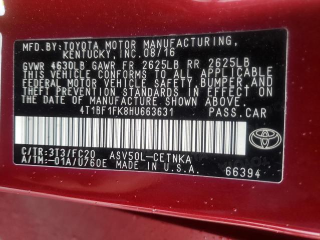 Photo 10 from auction – 2017 TOYOTA CAMRY LE with VIN 4T1BF1FK8HU663631