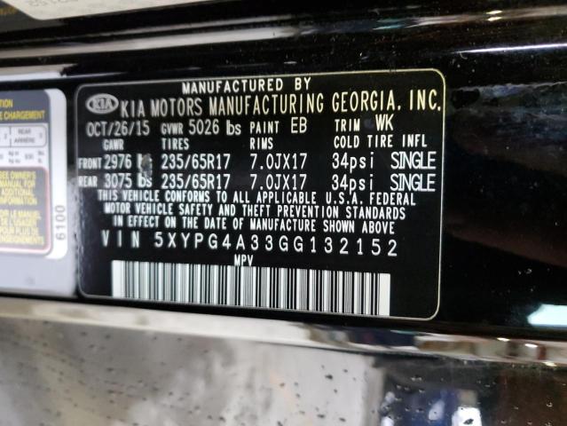 Photo 10 from auction – 2016 KIA SORENTO LX with VIN 5XYPG4A33GG132152