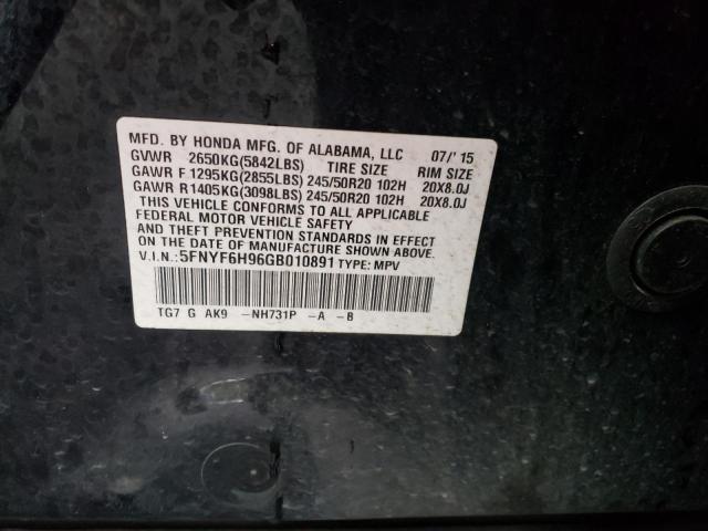 Photo 10 from auction – 2016 HONDA PILOT TOUR with VIN 5FNYF6H96GB010891