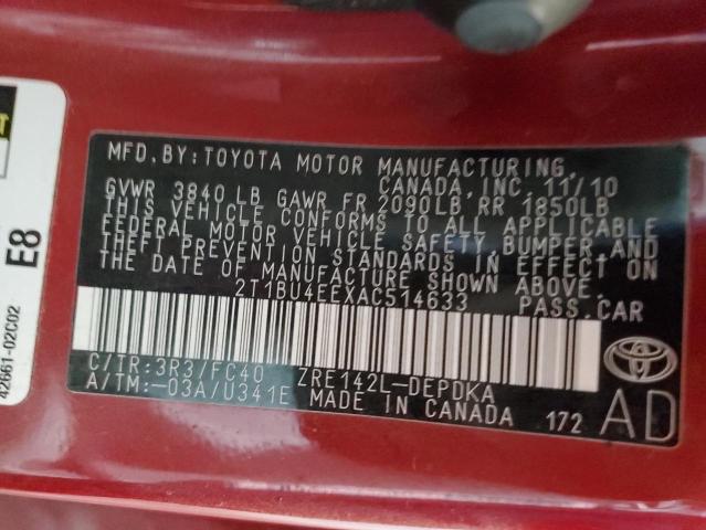 Photo 10 from auction – 2010 TOYOTA COROLLA BA with VIN 2T1BU4EEXAC514633