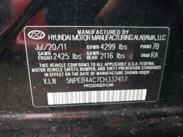 Photo 10 from auction – 2012 HYUNDAI SONATA GLS with VIN 5NPEB4AC7CH337417
