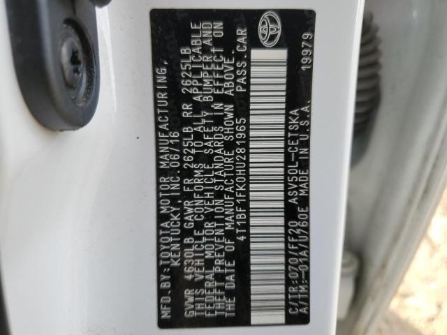 Photo 10 from auction – 2017 TOYOTA CAMRY LE with VIN 4T1BF1FK0HU281965