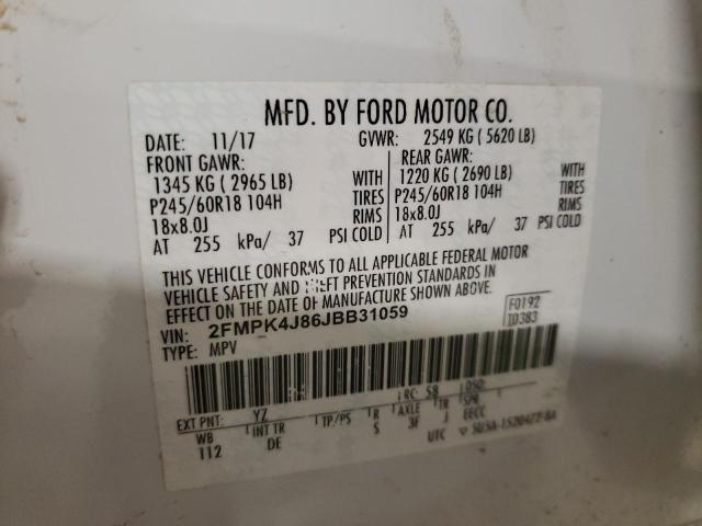 Photo 10 from auction – 2018 FORD EDGE SEL with VIN 2FMPK4J86JBB31059