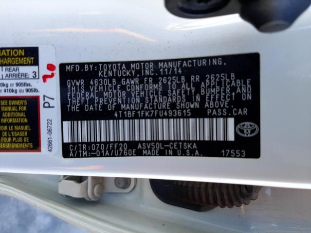Photo 10 from auction – 2015 TOYOTA CAMRY LE with VIN 4T1BF1FK7FU493615