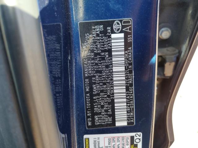 Photo 10 from auction – 2005 TOYOTA COROLLA MA with VIN 2T1KR32E35C494151