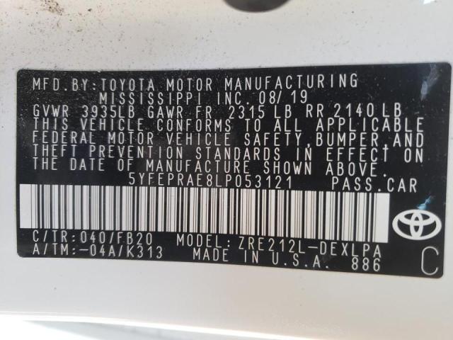 Photo 10 from auction – 2020 TOYOTA COROLLA LE with VIN 5YFEPRAE8LP053121