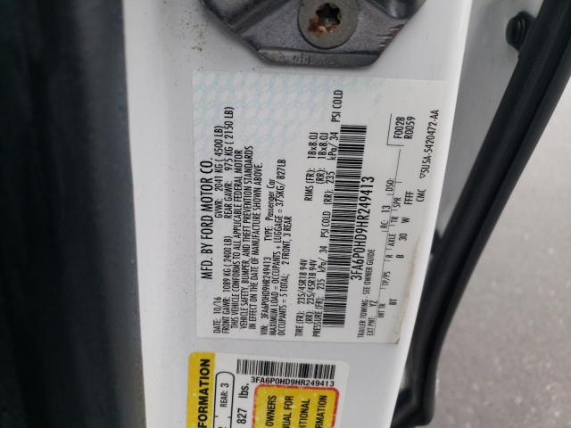 Photo 10 from auction – 2017 FORD FUSION SE with VIN 3FA6P0HD9HR249413