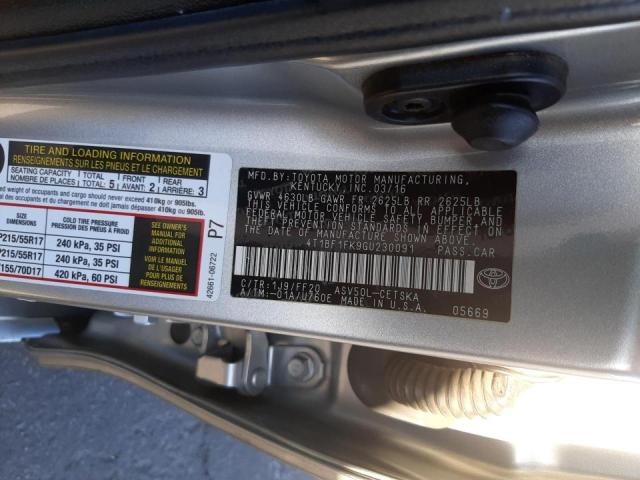 Photo 10 from auction – 2016 TOYOTA CAMRY LE with VIN 4T1BF1FK9GU230091