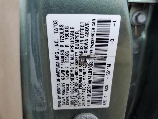 Фото 10 с аукциона – 2004 HONDA CIVIC с VIN 1HGES16574L010331