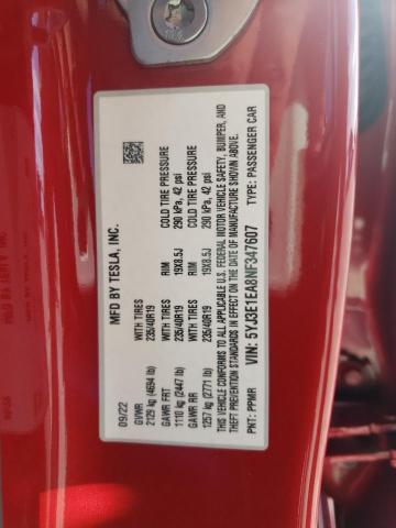 Photo 10 from auction – 2022 TESLA MODEL 3 with VIN 5YJ3E1EA8NF347607