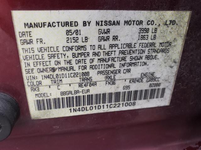Photo 10 from auction – 2001 NISSAN ALTIMA XE with VIN 1N4DL01D11C221008