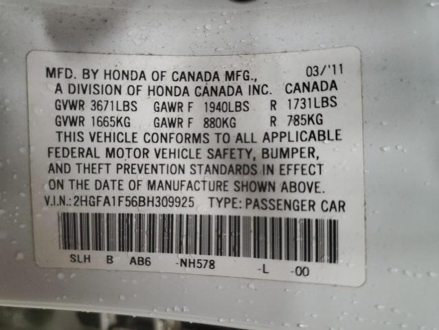 Photo 10 from auction – 2011 HONDA CIVIC LX with VIN 2HGFA1F56BH309925