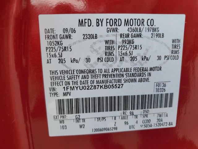 Photo 10 from auction – 2007 FORD ESCAPE XLS with VIN 1FMYU02Z87KB05527