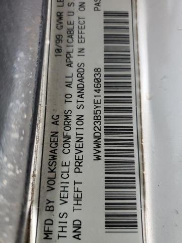 Photo 10 from auction – 2000 VOLKSWAGEN PASSAT GLS with VIN WVWND23B5YE146038