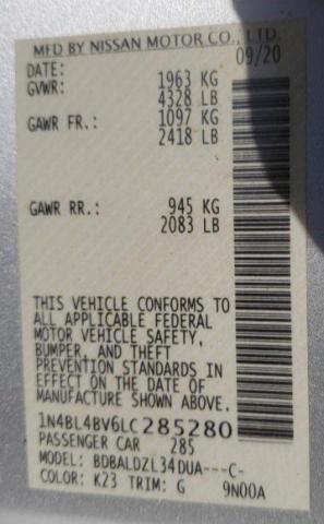 Photo 10 from auction – 2020 NISSAN ALTIMA with VIN 1N4BL4BV6LC285280