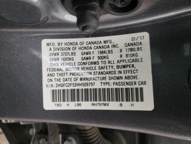 Photo 10 from auction – 2017 HONDA CIVIC LX with VIN 2HGFC2F53HH509797