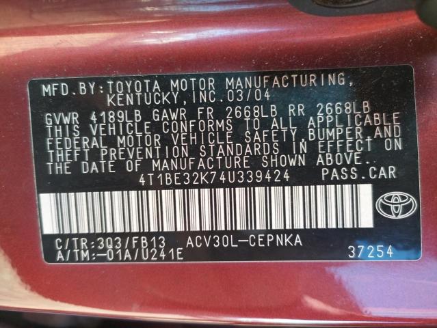 Photo 10 from auction – 2004 TOYOTA CAMRY LE with VIN 4T1BE32K74U339424