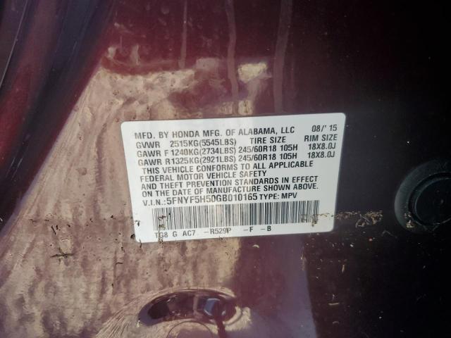 Photo 10 from auction – 2016 HONDA PILOT EXL with VIN 5FNYF5H50GB010165