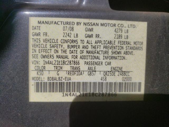 Photo 10 from auction – 2008 NISSAN ALTIMA 2.5 with VIN 1N4AL21E18C287866