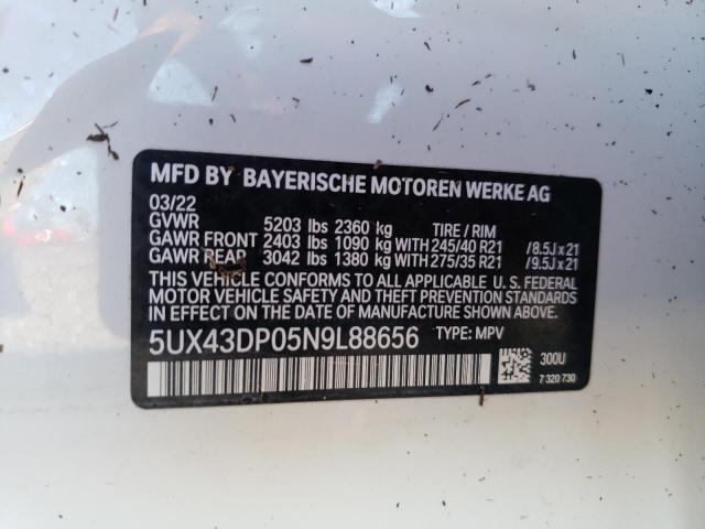 Photo 10 from auction – 2022 BMW X3 SDRIVE3 with VIN 5UX43DP05N9L88656