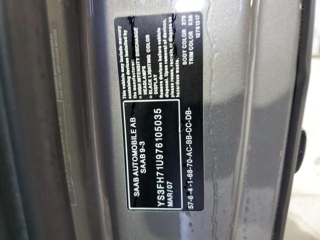 Photo 10 from auction – 2007 SAAB 9-3 AERO with VIN YS3FH71U976105035