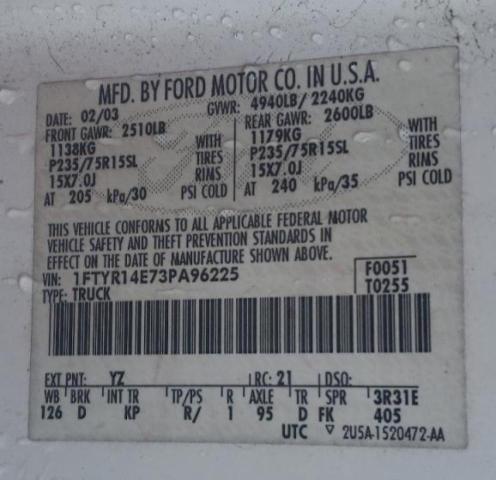 Photo 10 from auction – 2003 FORD RANGER SUP with VIN 1FTYR14E73PA96225