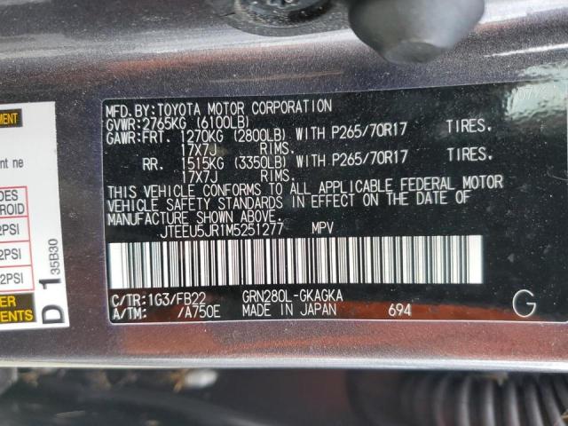Photo 10 from auction – 2021 TOYOTA 4RUNNER SR with VIN JTEEU5JR1M5251277