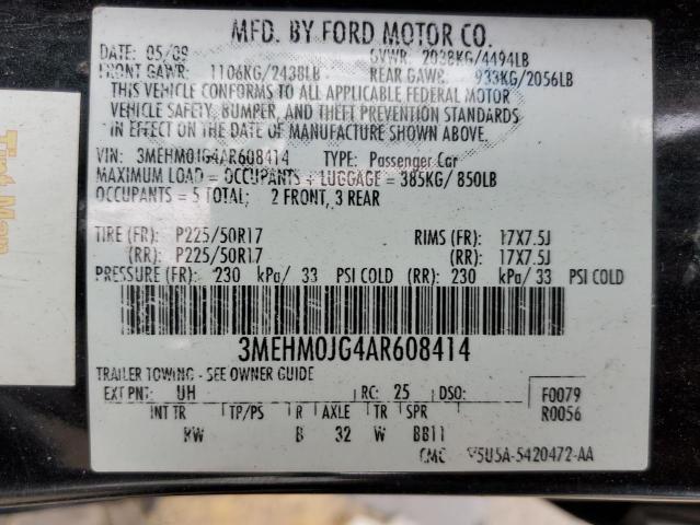 Photo 10 from auction – 2010 MERCURY MILAN PREM with VIN 3MEHM0JG4AR608414