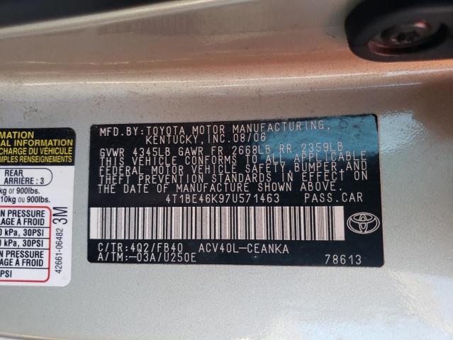 Photo 10 from auction – 2007 TOYOTA CAMRY CE with VIN 4T1BE46K97U571463