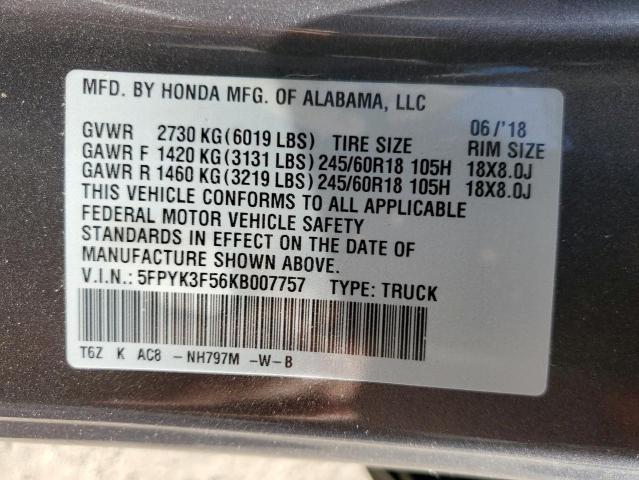 Photo 10 from auction – 2019 HONDA RIDGELINE with VIN 5FPYK3F56KB007757