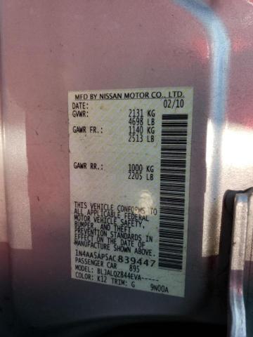 Photo 10 from auction – 2010 NISSAN MAXIMA S with VIN 1N4AA5AP5AC839447