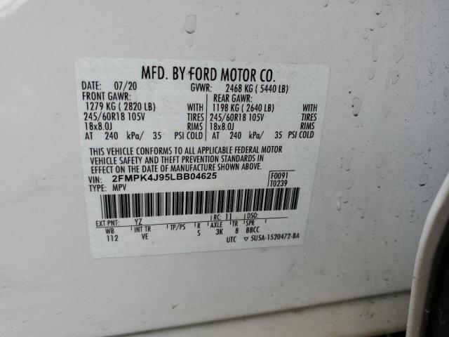 Photo 10 from auction – 2020 FORD EDGE SEL with VIN 2FMPK4J95LBB04625