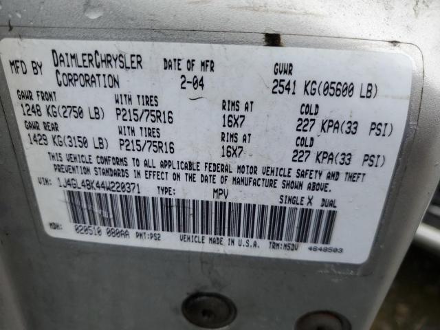 Photo 10 from auction – 2004 JEEP LIBERTY SP with VIN 1J4GL48K44W220371