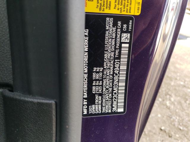 Photo 10 from auction – 2022 BMW 230I with VIN 3MW23CM03N8C49401