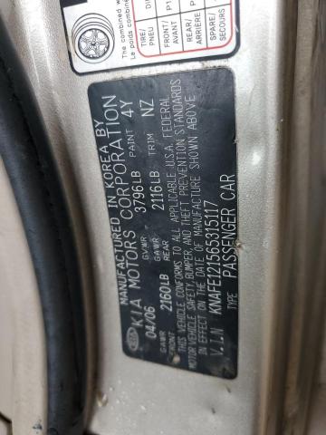 Photo 10 from auction – 2006 KIA SPECTRA LX with VIN KNAFE121565315117