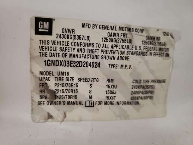 Photo 10 from auction – 2002 CHEVROLET VENTURE with VIN 1GNDX03E32D204024
